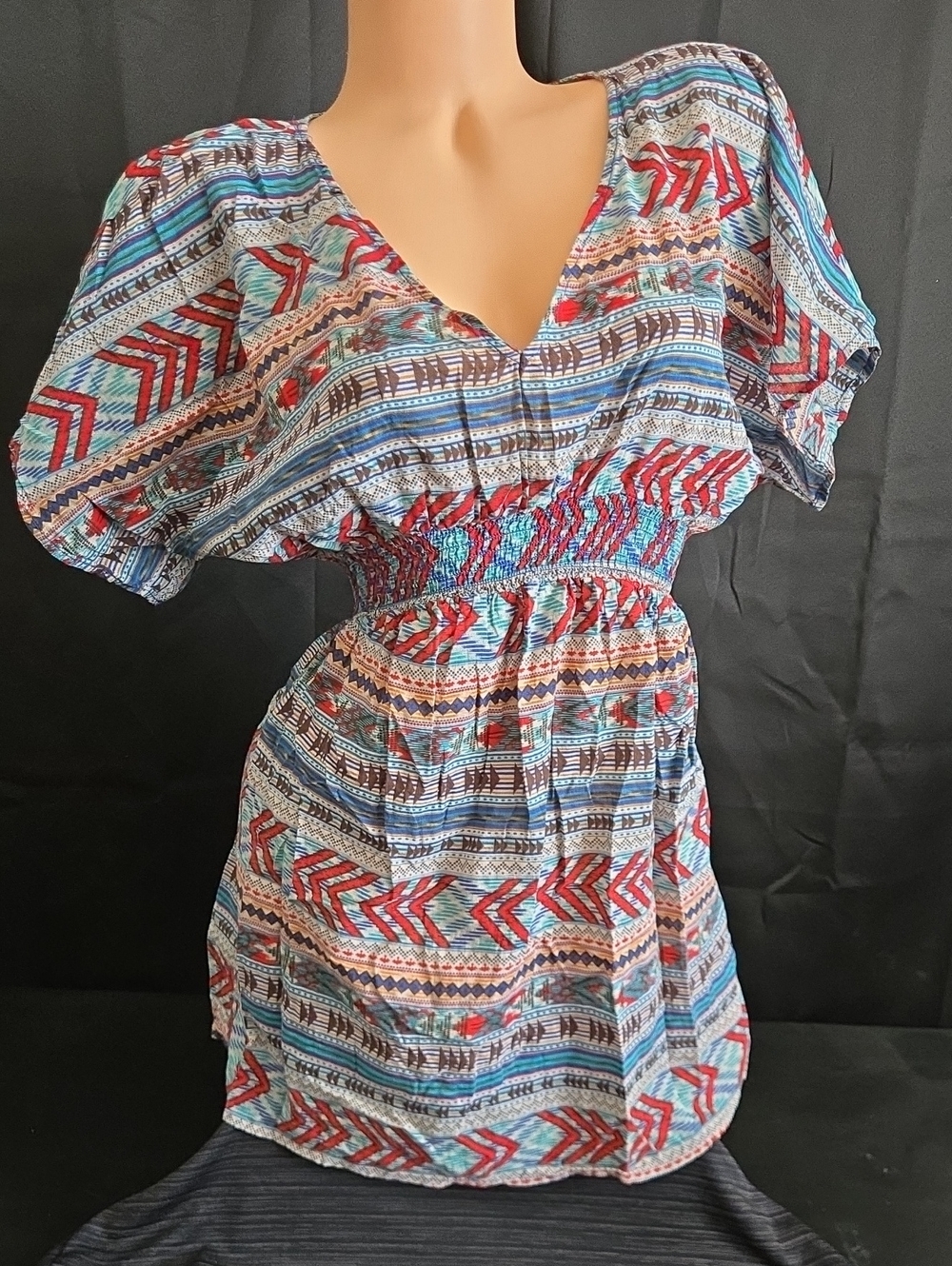 Xhilaration Red, Blue & White Patterned Midi Dress